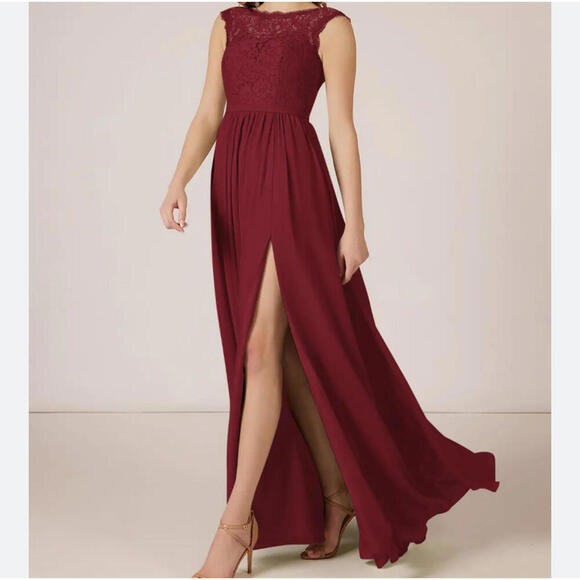 Azazie Dresses & Skirts - AZAZIE burgundy lace Arden Tahiti maxi formal dress